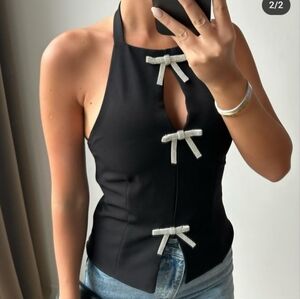 Zara jewel bow halter top Black XS S M L XL NWT